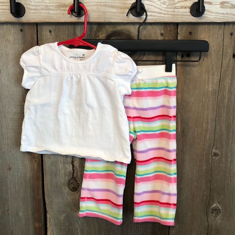Jumping Beans White Top Striped Pants Outfit Size 18 Months